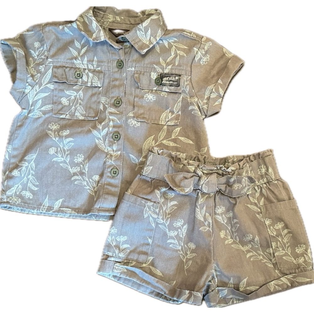 Eddie Bauer Baby Toddler Girl 18mos Safari Shorts and Button Down Top